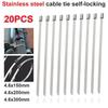 20Pcs New 4.6mm 304 Stainless Steel Cable Ties Heavy Duty Exhaust Wrap Cable Zip Tie Metal Multi-Purpose Locking Ties