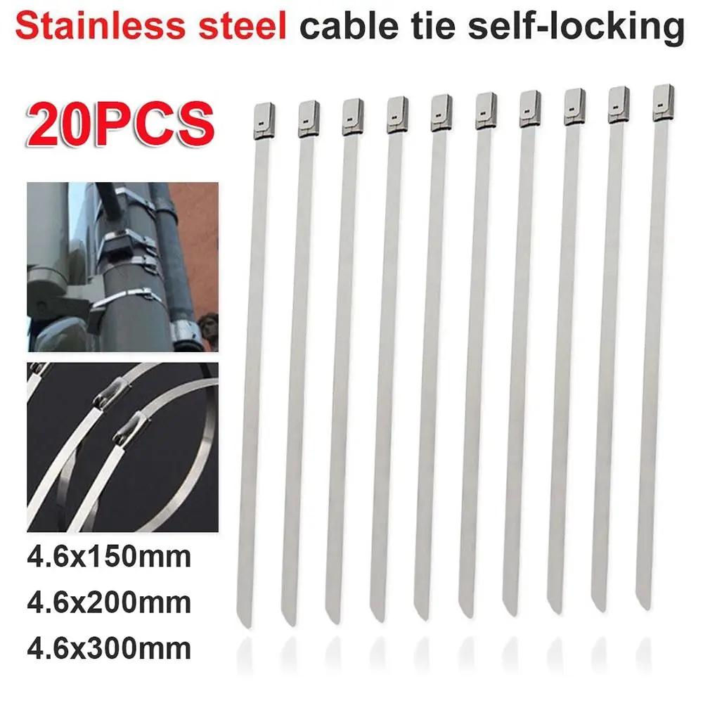 20Pcs New 4.6mm 304 Stainless Steel Cable Ties Heavy Duty Exhaust Wrap Cable Zip Tie Metal Multi-Purpose Locking Ties