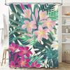 Bright Floral Greenery Shower Curtain Waterproof Fabric Decorative Bath Hanging for Bathroom, Pink White Flowers on Blue Backgro