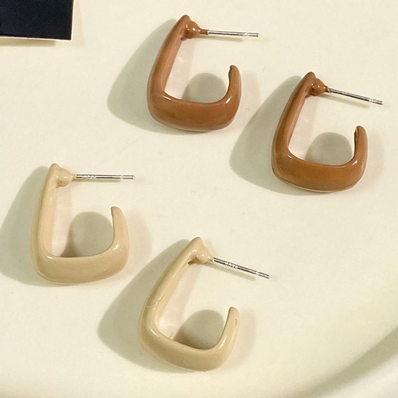 Classic C Shape Statement Drop Earrings for Women Party Trendy Jewelry Elegant Beige Brown Open Square Dangle Earrings Gift