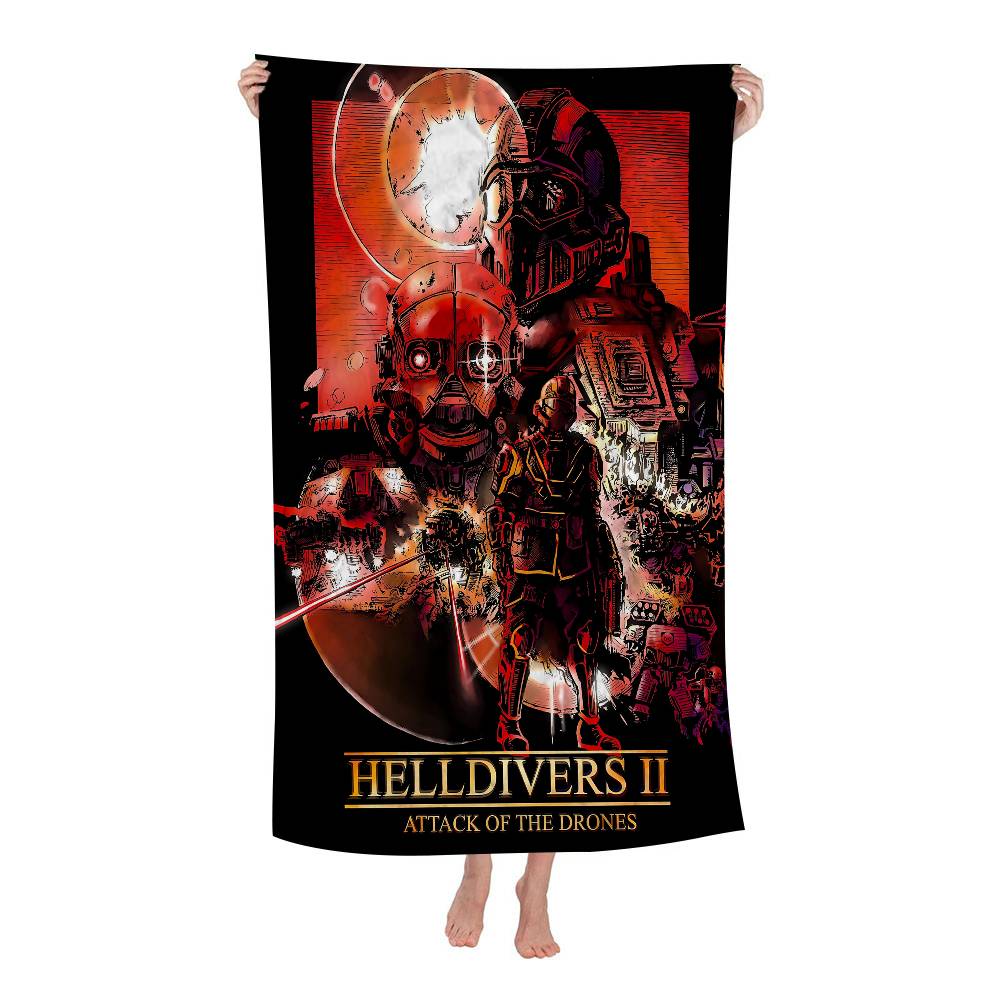 

1pc Game H-Helldiver 2 Microfiber Printed Beach Towel Mountain Climbing Yoga Beach Swimming Running Absorbent Soft Towel W30*H60(CM)