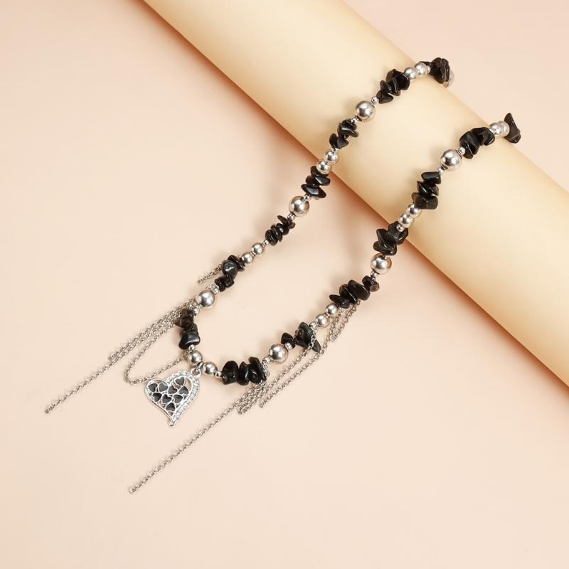 Stylish Layering Pendant Necklace with Dancing Heart Charm and Adjustable Chain Handmade Gift For Women