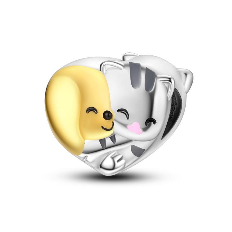 Copper Cute Cat Claw Pink Charm Beads For 3Mm Original Bracelet Diy Fine Jewelry Making