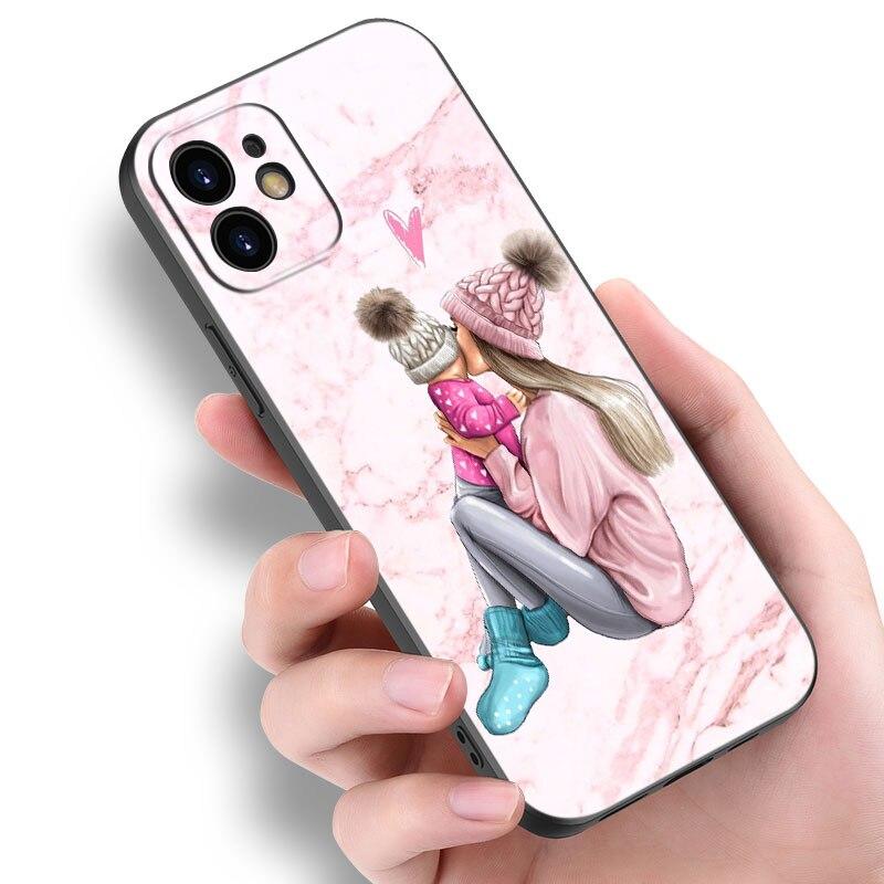 

Дитина, мама, дівчинка, хлопчик, мармуровий чохол для Apple iPhone 14 13 12 Mini 11 Pro Max 7 8 XR X XS 7 8 Plus SE 2020 2022, чорний, м яка обкладинка iPhone SE 2022