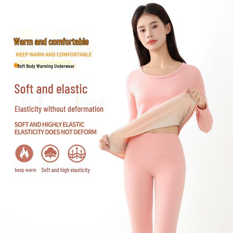 FENTENGCARE Women's Thickened Slim-Fit Thermal Underwear Set with Wool & Silk