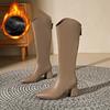 Fashion 2025 New Autumn Winter Keep Warm Fur Women Knee High Boots Fashion Pointed Toe Shoes Thick Heel Ladies Knight Long Booties