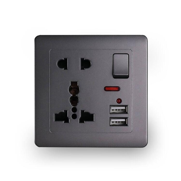 British 13A Dual Gang USB Socket Panel with Switch, 146 Type, International Five-Hole Design