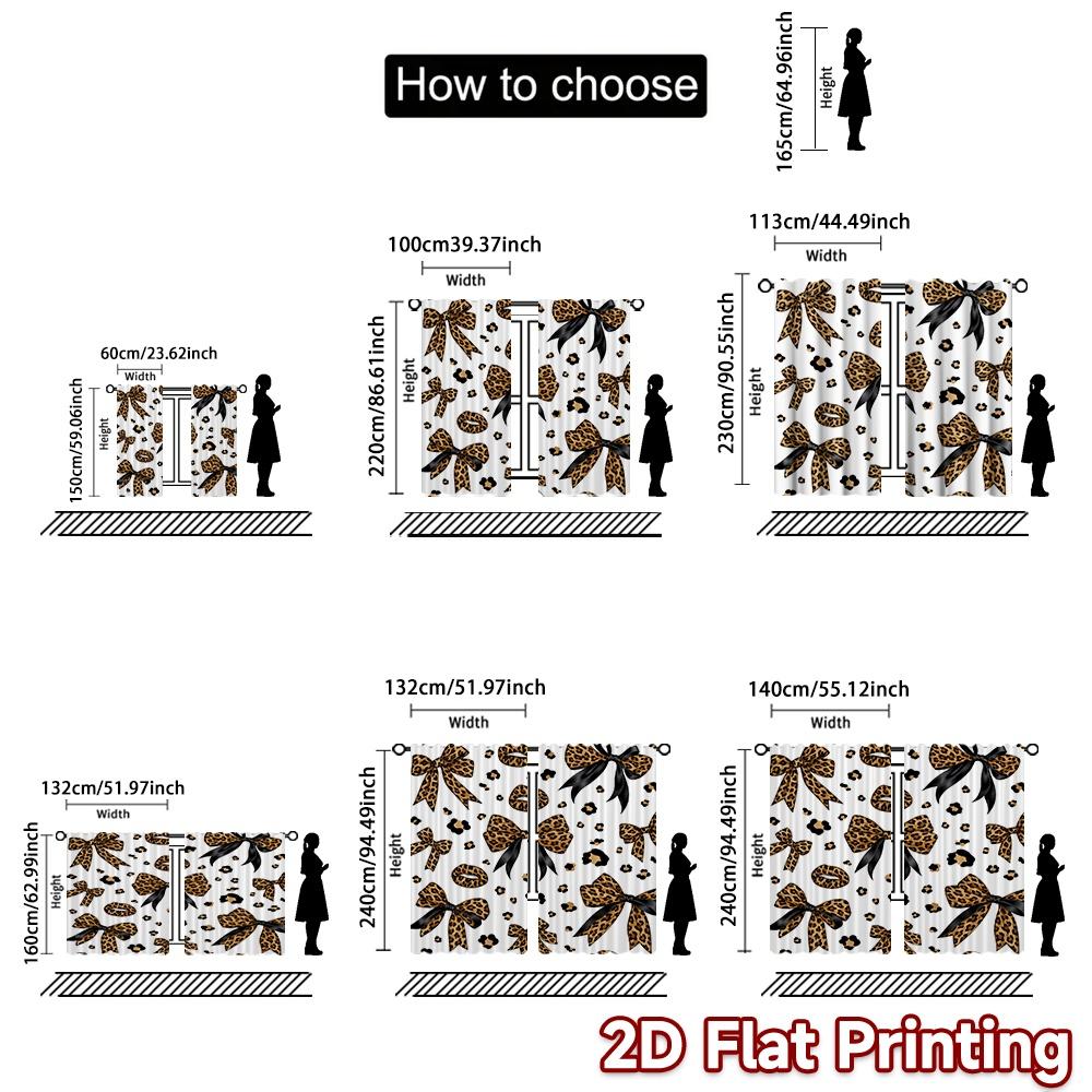 2D FLAT PRINTING 2pcs Curtains (Without Rod) Leopard Print Bows Popular Light Filtering Curtains Durable Polyester Curtains