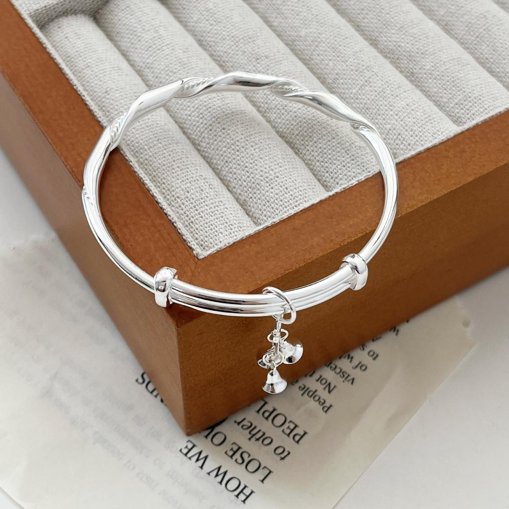 Full Body S999 Foot Silver Bracelet, Dreamy Silver Ribbon Wrapped Christmas Bell Bracelet, Runaway Princess Silver Bracelet