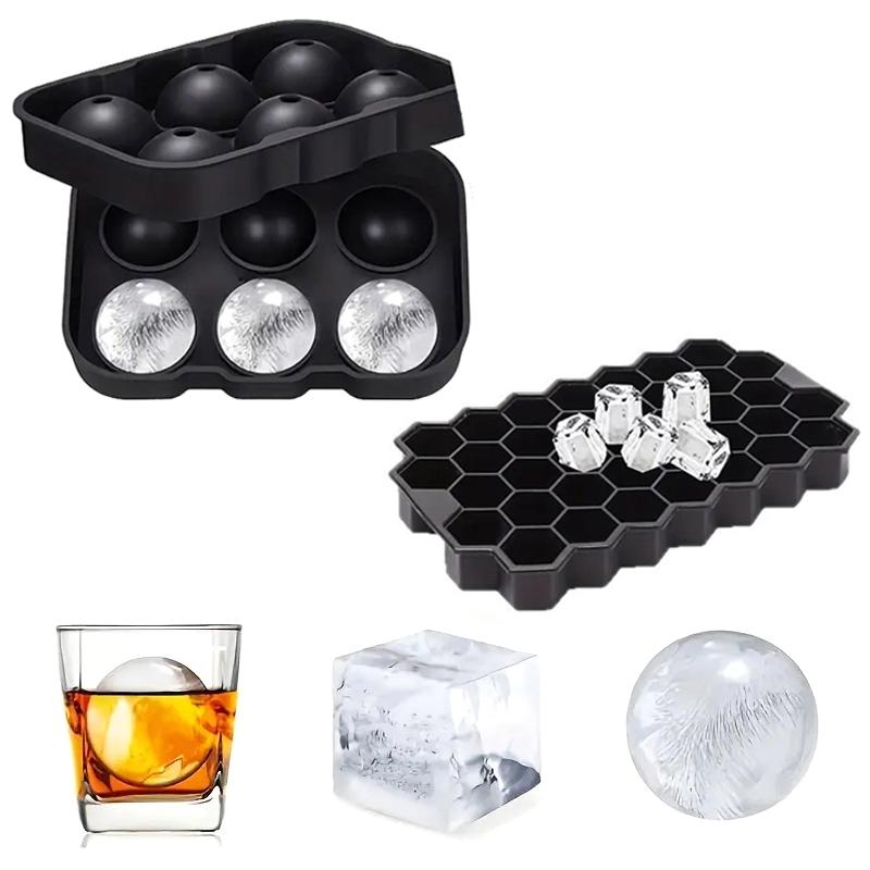 Grid Ice Ball Maker Silicone Ice Cube Tray 2 Pack Reusable Easy Release for Cocktails Home Parties