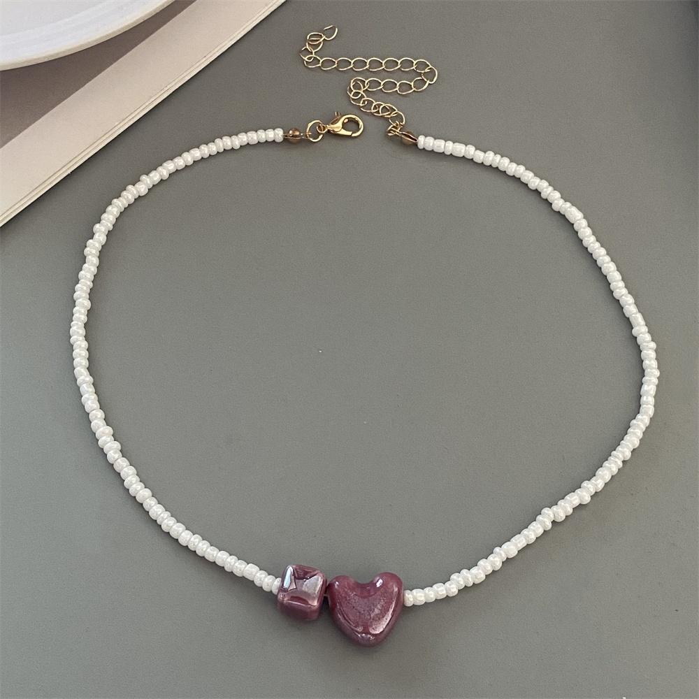 1 pc New Colorul Love Heart Necklace Handmade Rice Beads Fashion Geometric Choker Necklace Bohemian Trendy Neck Jewelry