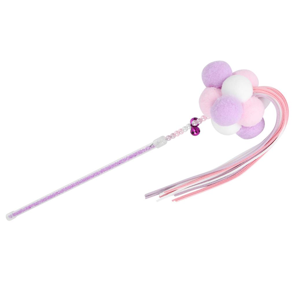 Pet Cat Tassel Playing Stick with Bell and Plush Ball Cat Interactive Training ToyPurple