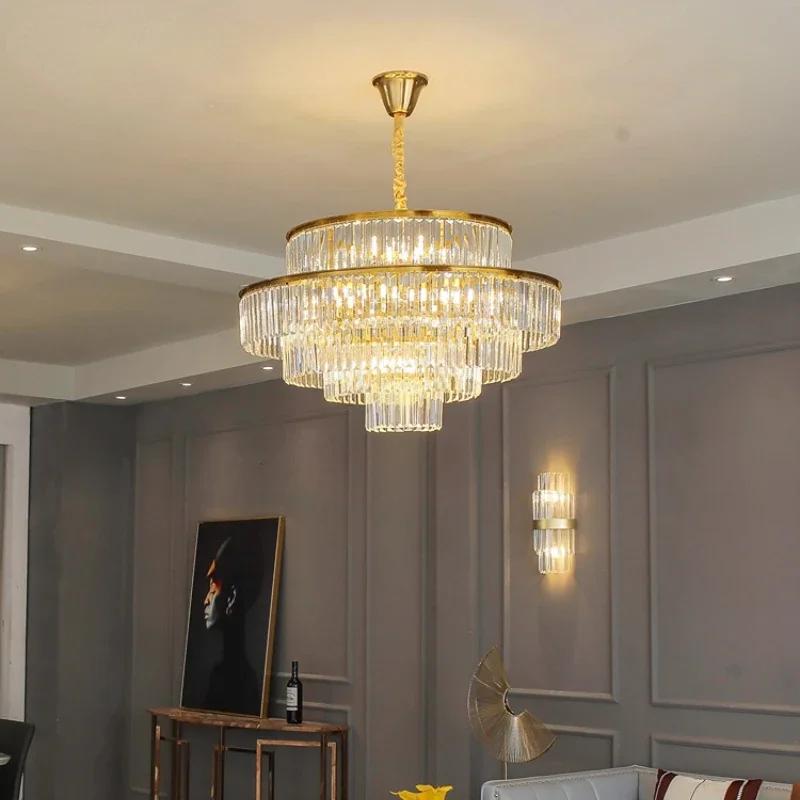 Luxury Living Room Gold Metal  Led Pendant Lights  Crystal Round Pendant Lamp Led Hanging Lamp Indoor Lighting Fixtures