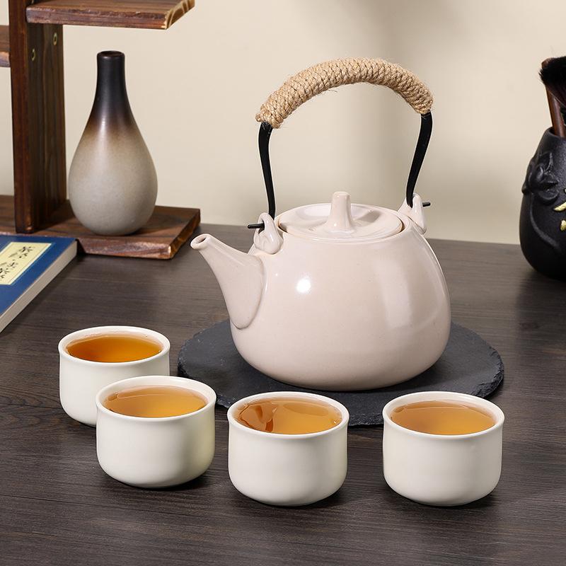 Outdoor Indoor Charcoal Tea Kettle with Hook Glass Cup for Home Use