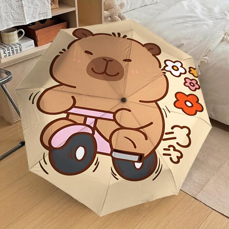 

1pc Scooter Capybara Fashionable Automatic Opening/Closing Folding Umbrella with 8 Iron Bones, Plastic Handle yy251015034