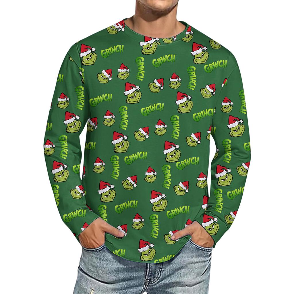 Men's Christmas Printed Imitation Cotton Long-sleeved Shirt