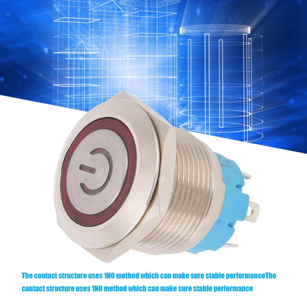 2 Stück Drucktaster 4 Pin 19mm Rund Flacher Kopf Edelstahlgehäuse mit Licht IP65 12 24VDC Rot