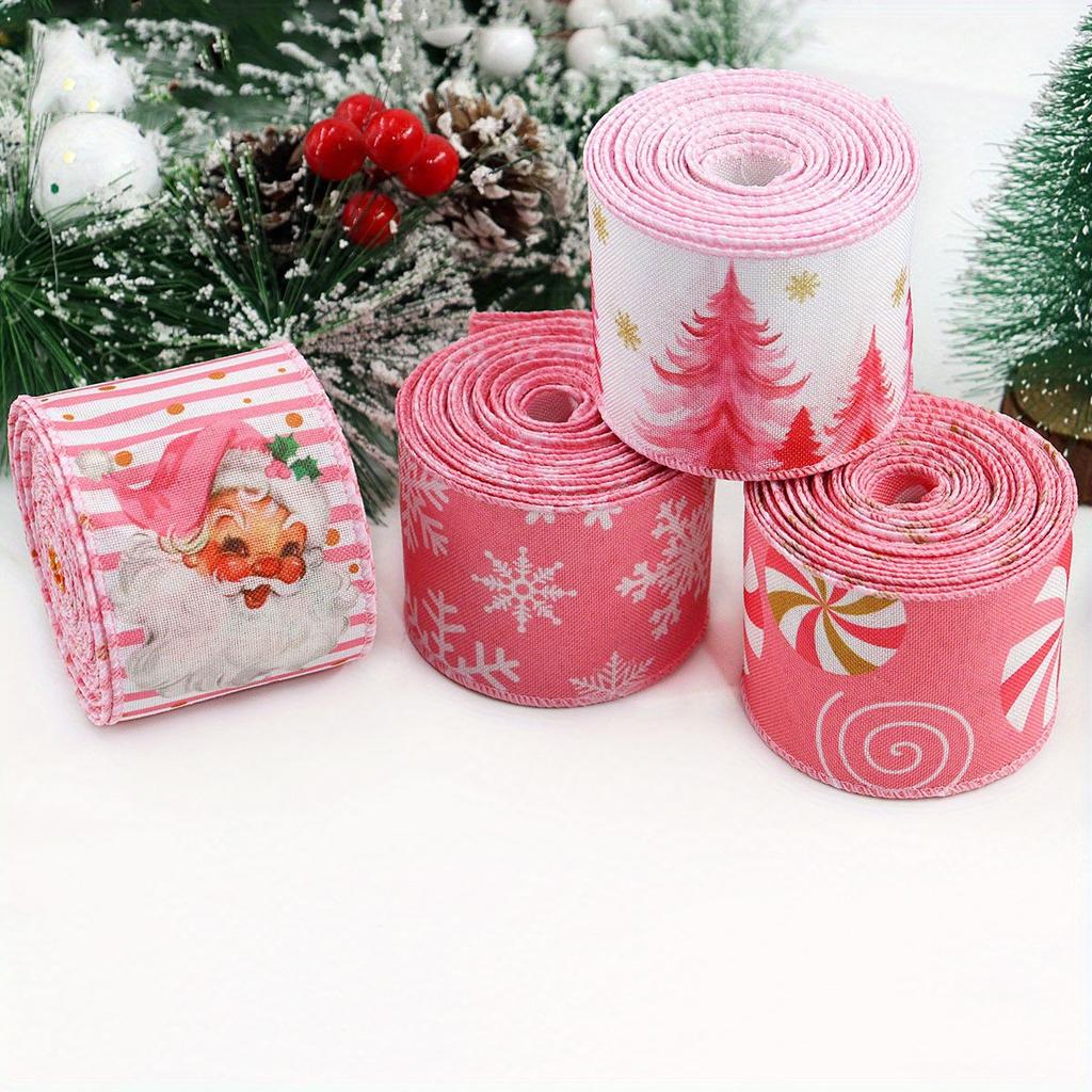 5 Yards/roll Pink Christmas Wire Edge Cuk Strap Gift Christmas Box Decoration Ribbon Packaging Can Be Tied In Butterfly Shape for Holiday Decoration