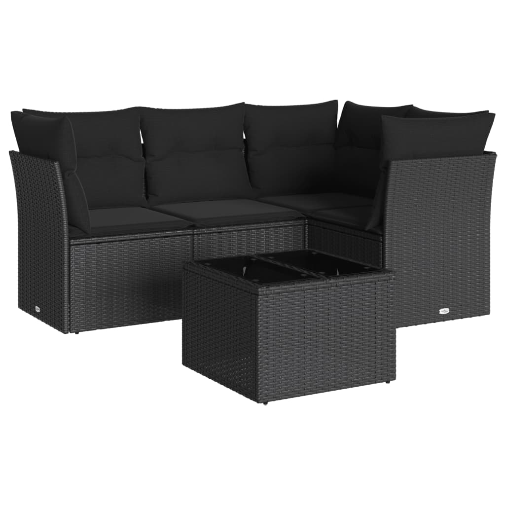Vidaxl 5-Cz. Garden Lounge Set, Cushions, Black PE Rattan