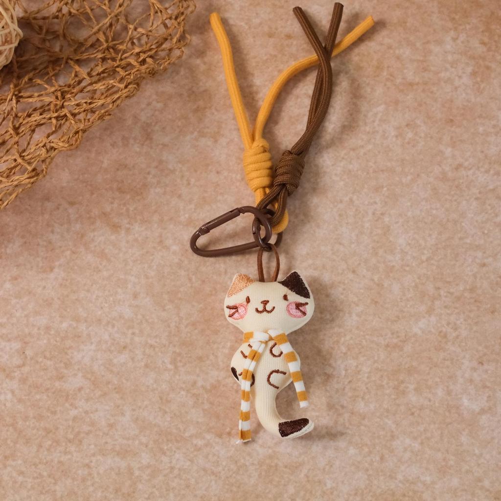 Forest Fabric Kitten Pendant: Retro Cartoon Bag Charm & Keychain