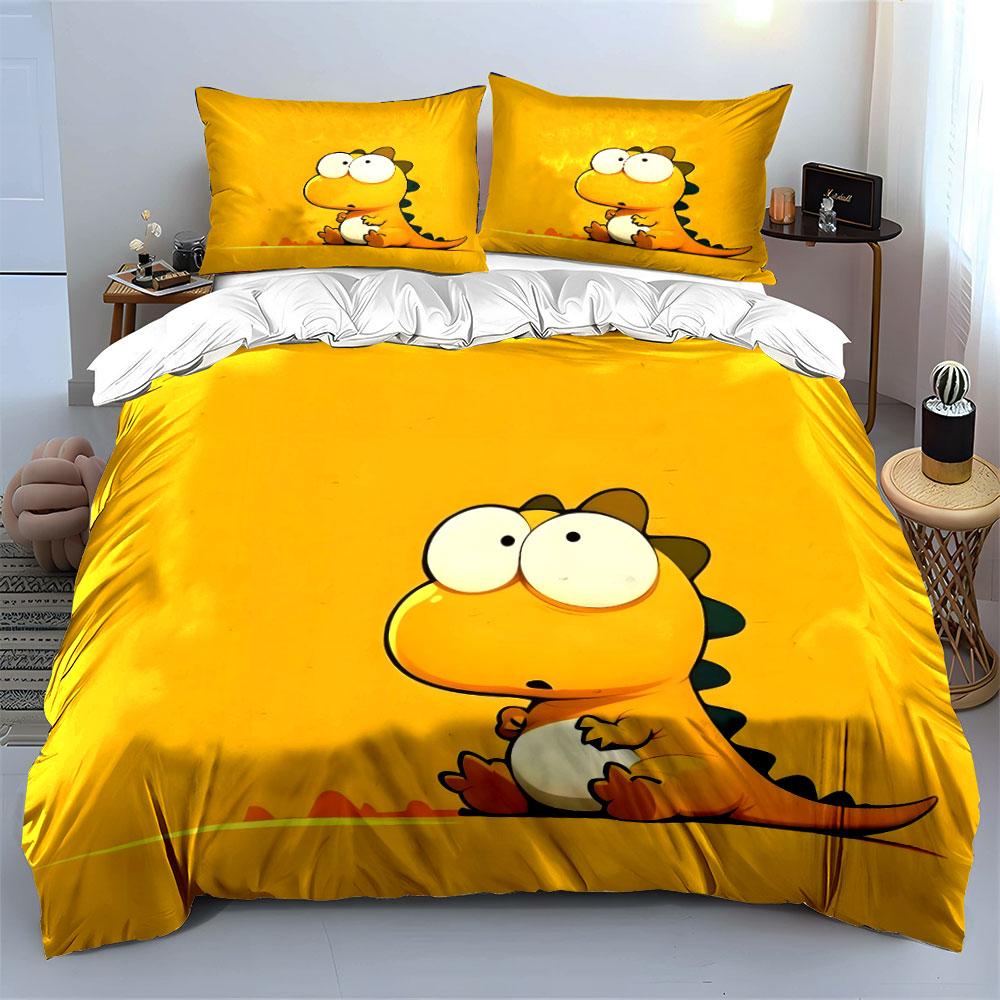 Cartoon Dinosaur On Yellow. Bedding Sets Duvet Cover Sets Duvet Covers Pillowcases(1 * Duvet Cover 2 * Pillowcases, Without Duvet Insert)