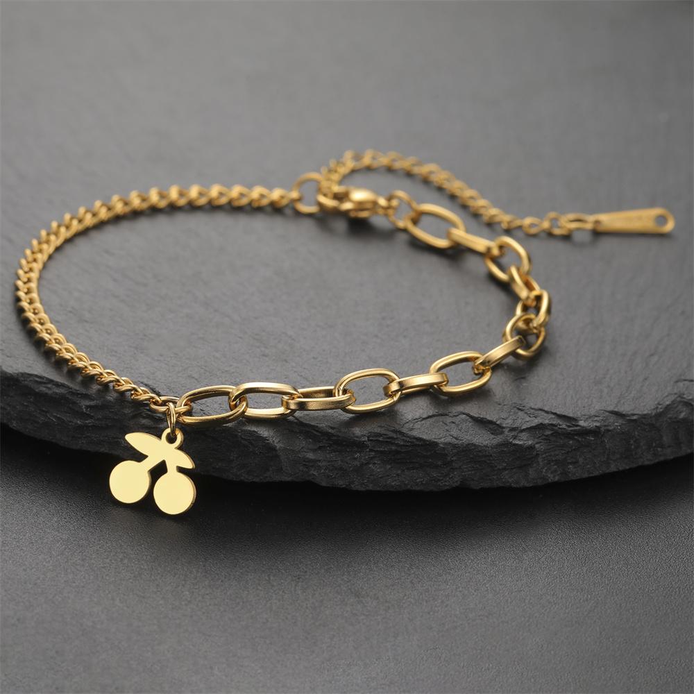 My Shape Cherry Bracelets Stainless Steel for Women Girls Gifts Fruit Pendant Chain Hand Chain Bangle Birthday Gifts Jewelry