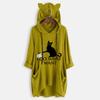 Women Casual Print Cat Ear Hooded Long Sleeves Pocket Irregular Top Blouse Shirt