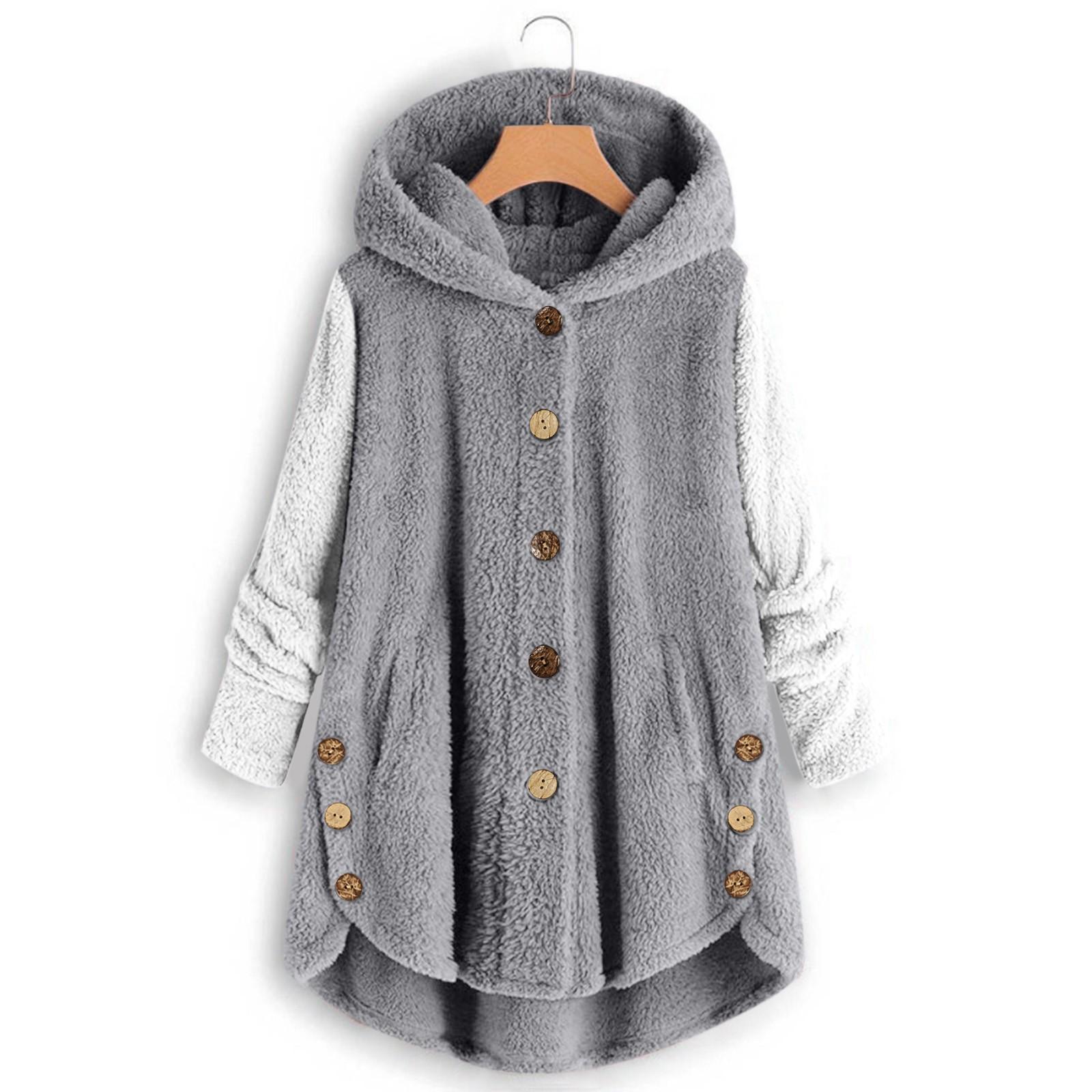 Женская мода, свободные толстовки с длинными рукавами, плюшевое пальто на пуговицах XXL
