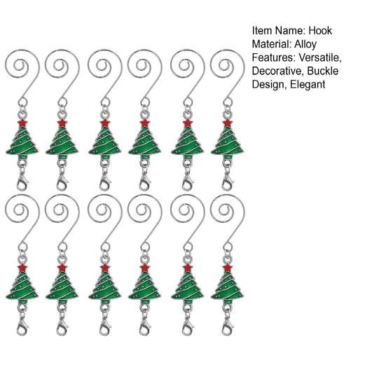12Pcs Christmas Tree Hooks Alloy Metal S-Hooks for Ornaments And Stockings Decorative Hangers with Spring Clip