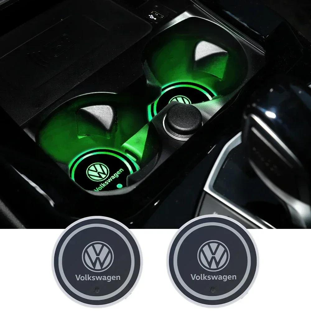 For VW VOLKSWAGEN New 2PCS Volkswagen 7-Colors Ambient Light Car Water Coaster for VW Golf 6 7 MK4 TSI TDI Magotan B5 B6 B7 GTD