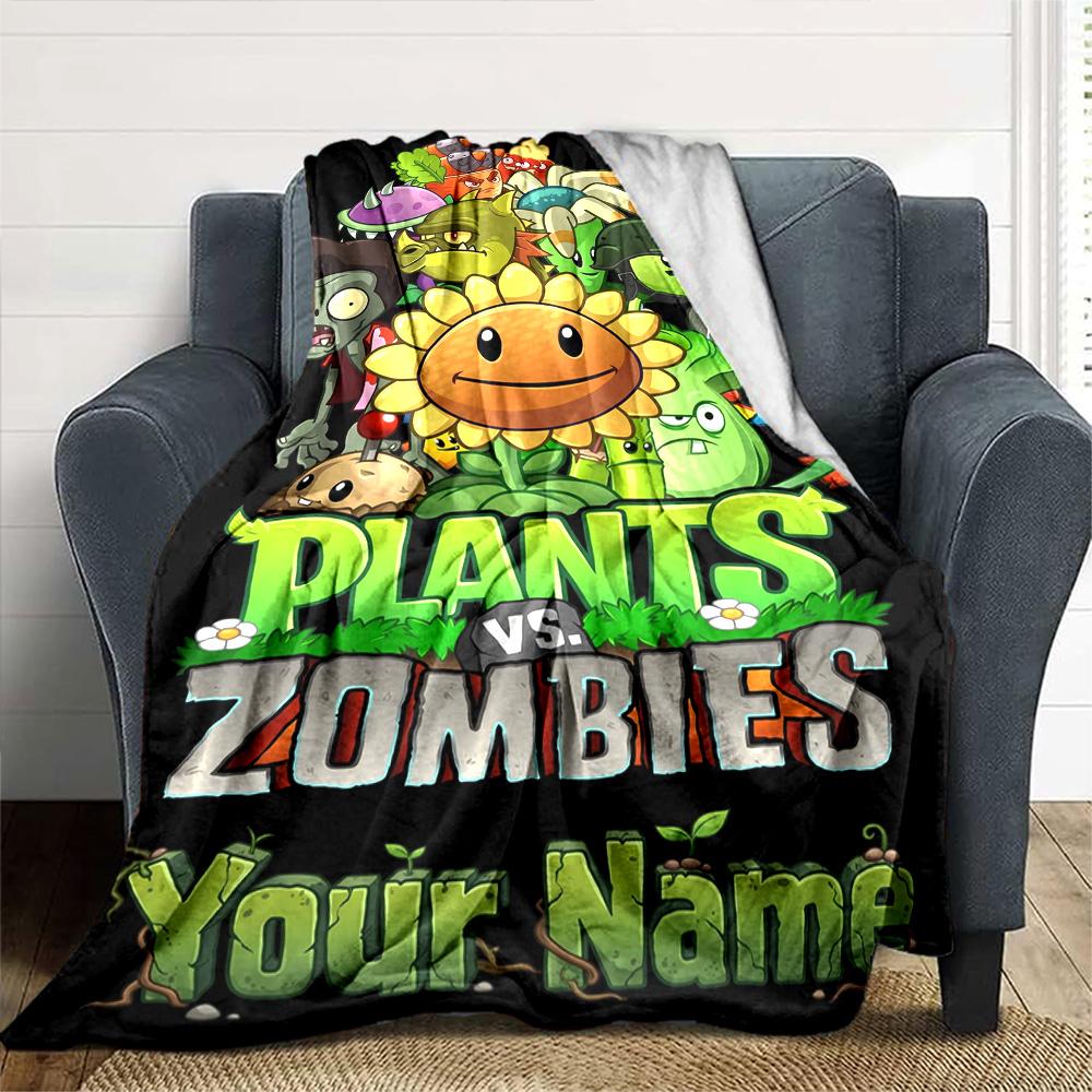 Plants Vs. Zombies Customize Text Blanket Lightweight Customizable Blanket Soft Cozy Versatile for Bed Bedding Sofa Living Room