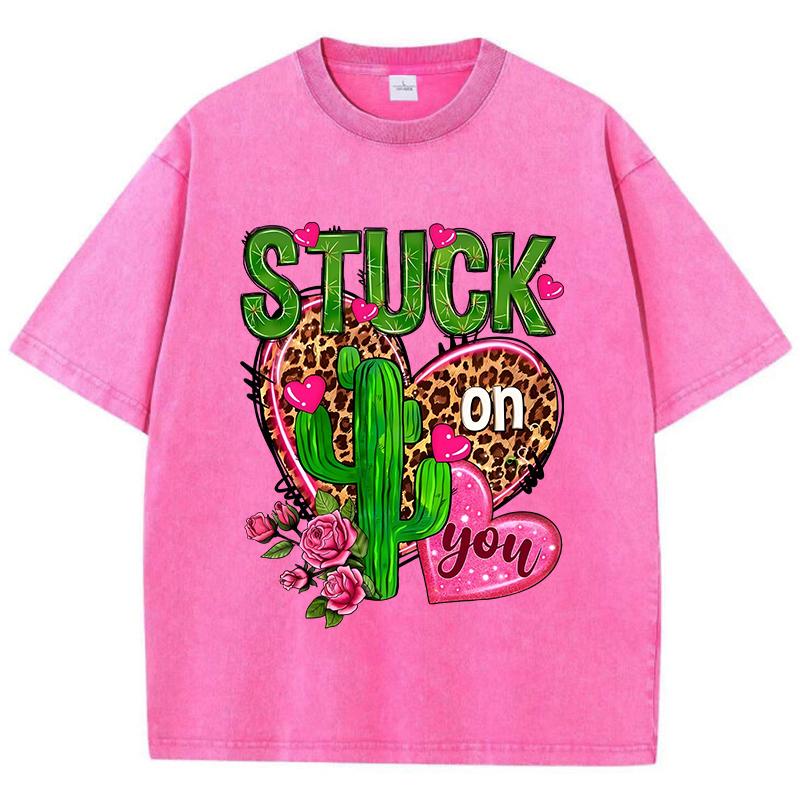 T-shirt Lavate da Donna Aderenti Stampa Cuore Leopardo Manica Corta Girocollo Cotone Oversize Top Abbigliamento Donna