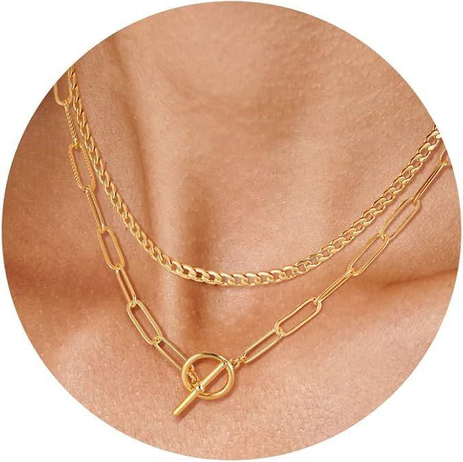 European and American Hip Hop OT Buckle Paperclip Necklace Trendy Twist Chain Double Layer Stacked Collarbone Chain Jewelry