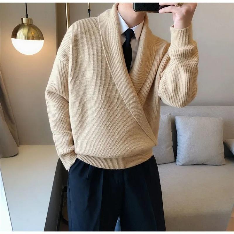 Autumn Winter Popular Solid Color Large V-neck Drape Personalized Loose Casual Sweater Jacket