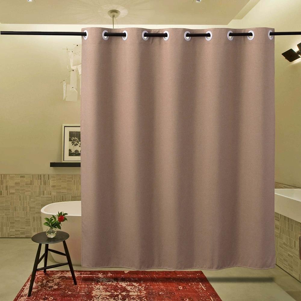 Linen-Look Shower Curtain - Pure Color Waterproof & No-Hole Bathroom Partition for Tub/Shower Easy Install Privacy Screen