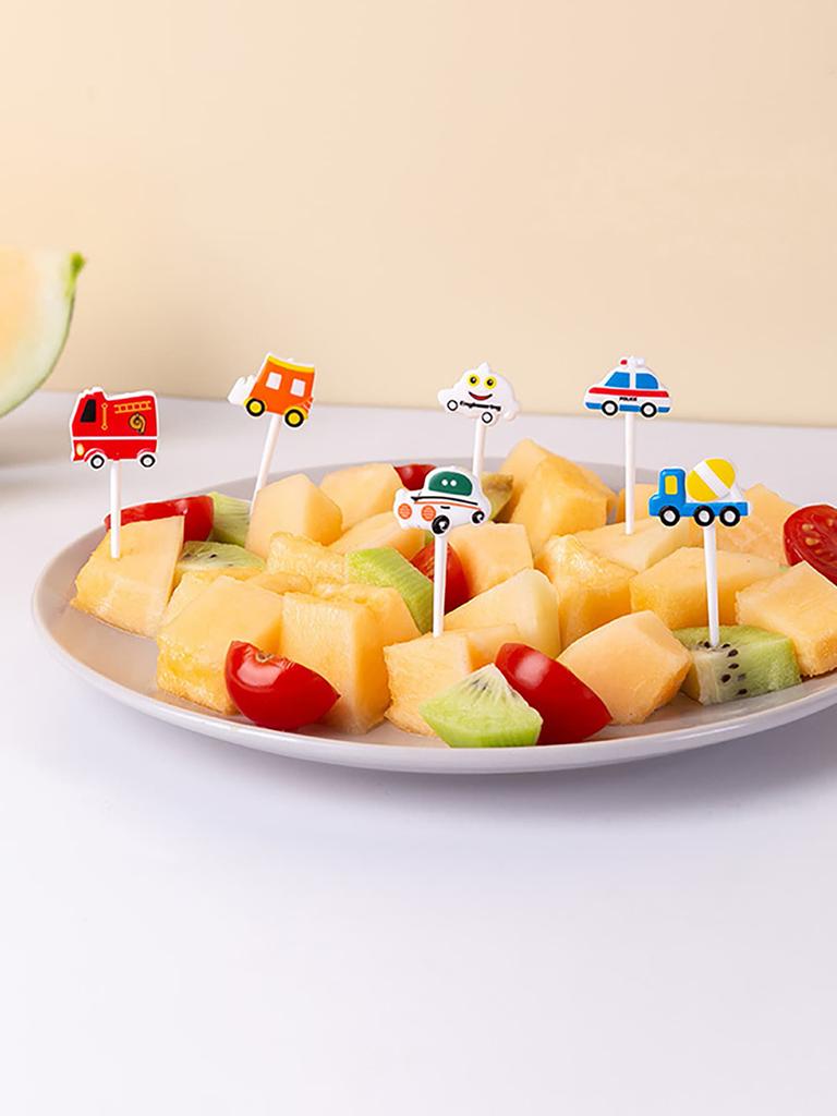 6 Stück/Set Auto Burg Gemüse Niedlich Mini Kleinkind Kinder Obstgabeln Zahnstocher Kinder Lebensmittelspieße Cartoon