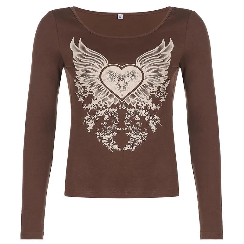 

Винтажные футболки с графическим принтом Y2K, уличная одежда для девочек, топы Kawaii в стиле ретро, ​​женские весенне-осенние хлопковые коричневые футболки L коричневый