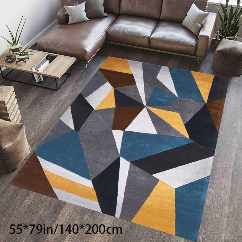 Modern Geometric Velvet Area Mat Non Slip Backing Machine Washable Soft Durable Living Room Bedroom Office Decor