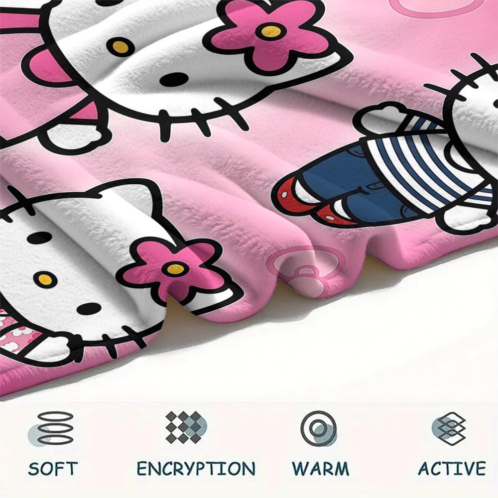 1PC Hello Kitty Cute Print Flannel Blanket, High quality All Seasons, Home Decor, Warmth and Comfort, Perfect for Christmas Gifts