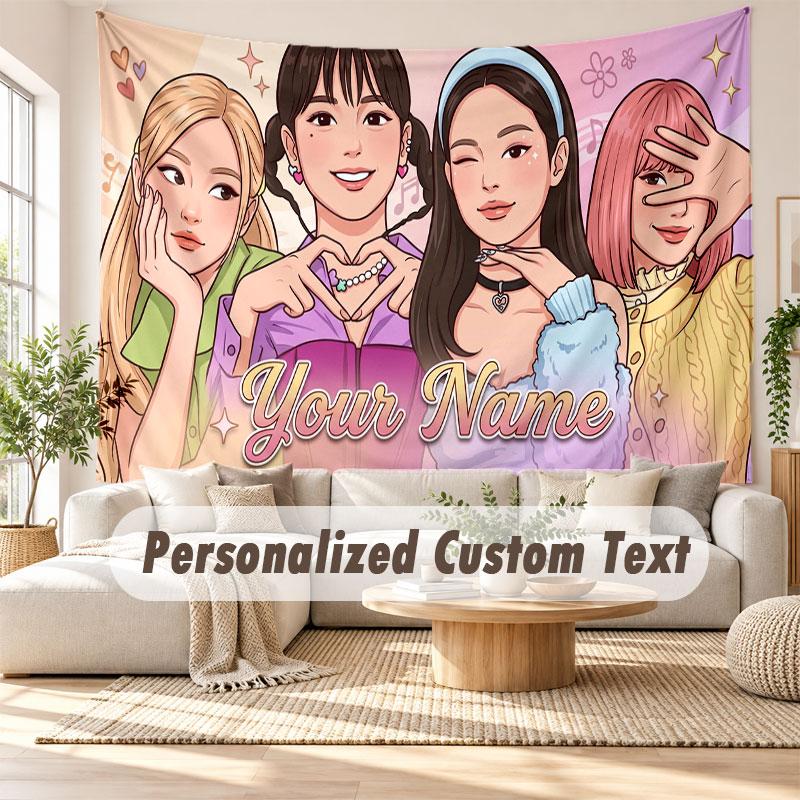 Custom Name Wall Hanging Tapestry,BLACKPINK Decorative Backdrop Tapestry For Dorm Home