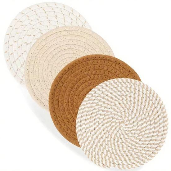 Boho Cotton Coaster Set with Holder Absorbent Heat-Resistant Placemats for Kitchen Dining Non-Slip Reusable Rustic Home Decor for Cups Mugs