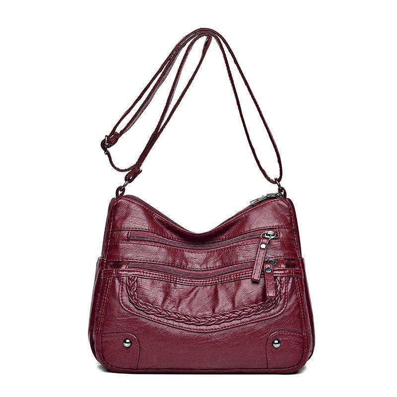 2025 Women's Soft Leather Shoulder & Crossbody Bag Versatile Multi-Pocket Shoulder Bag for Middle-Aged & Elderly