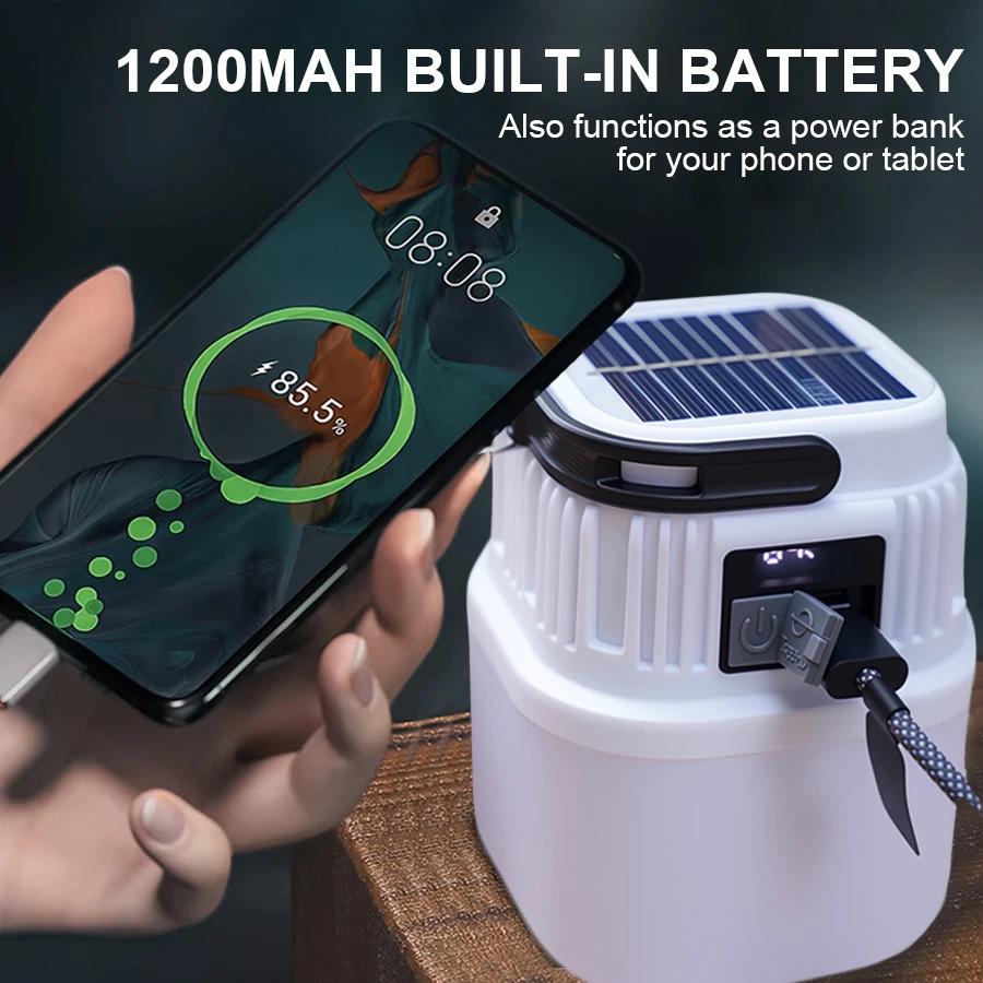 Solar LED Camping Light Bulb,Rechargeable LanternPortable Outdoor Hanging Lamp,Flashlight Emergency Light for Outdoor Hiking