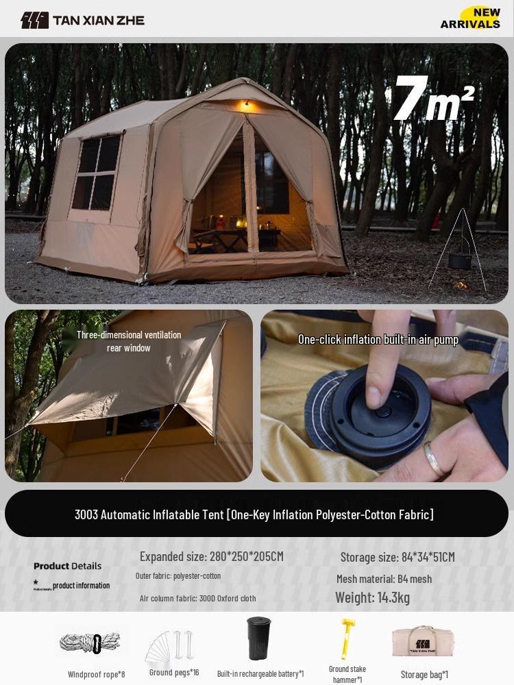 Tenda Gonfiabile Explorer Automatica a Forma di Casa - Campeggio Antipioggia con Una Stanza, Un Salone e Facile Montaggio a Un Pulsante.