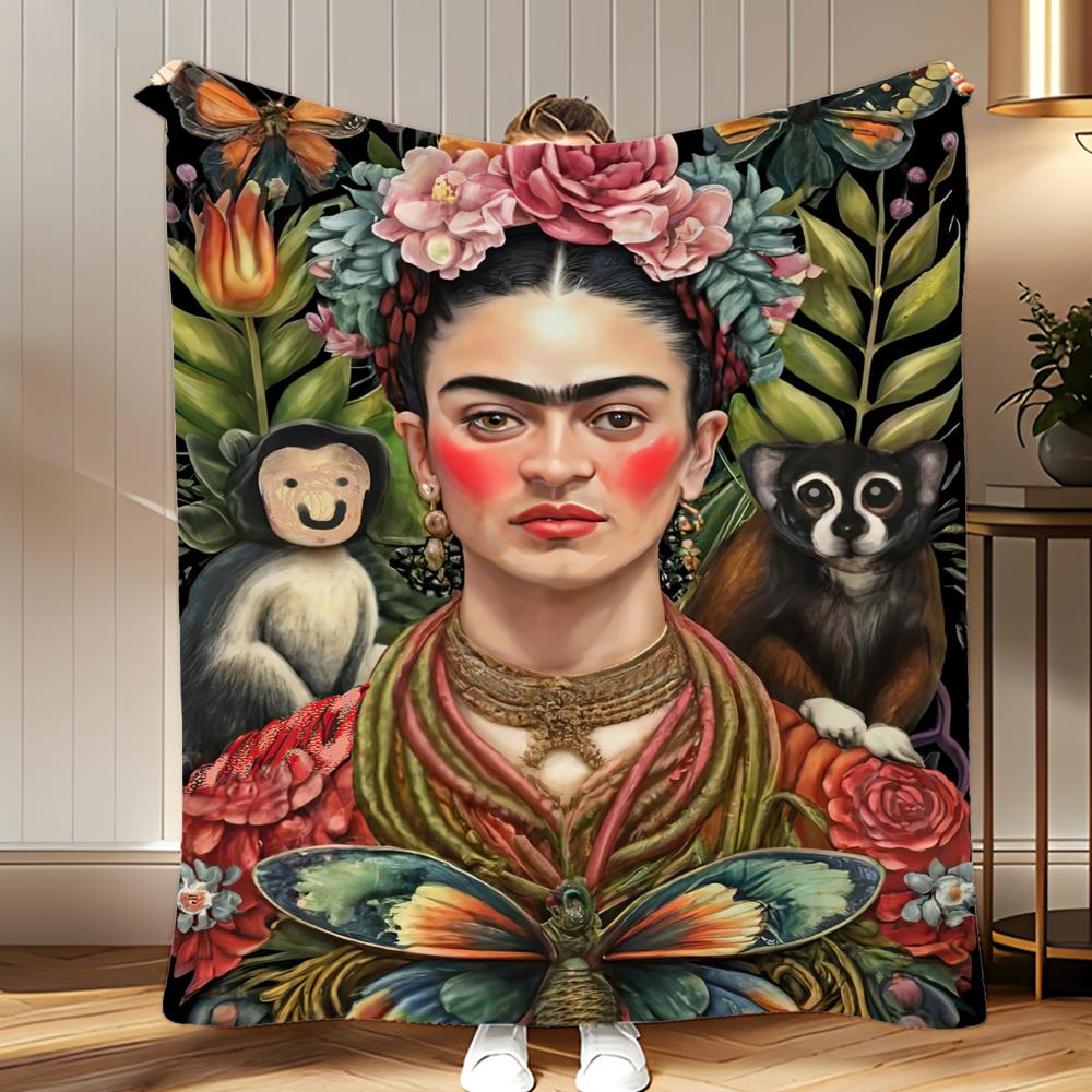 classic artist Frida Kahlo Throw Soft Coral Fleece Blanket 310gsm Fluffy Warm Throw for Sofa Bed Couch Bedroom Decor