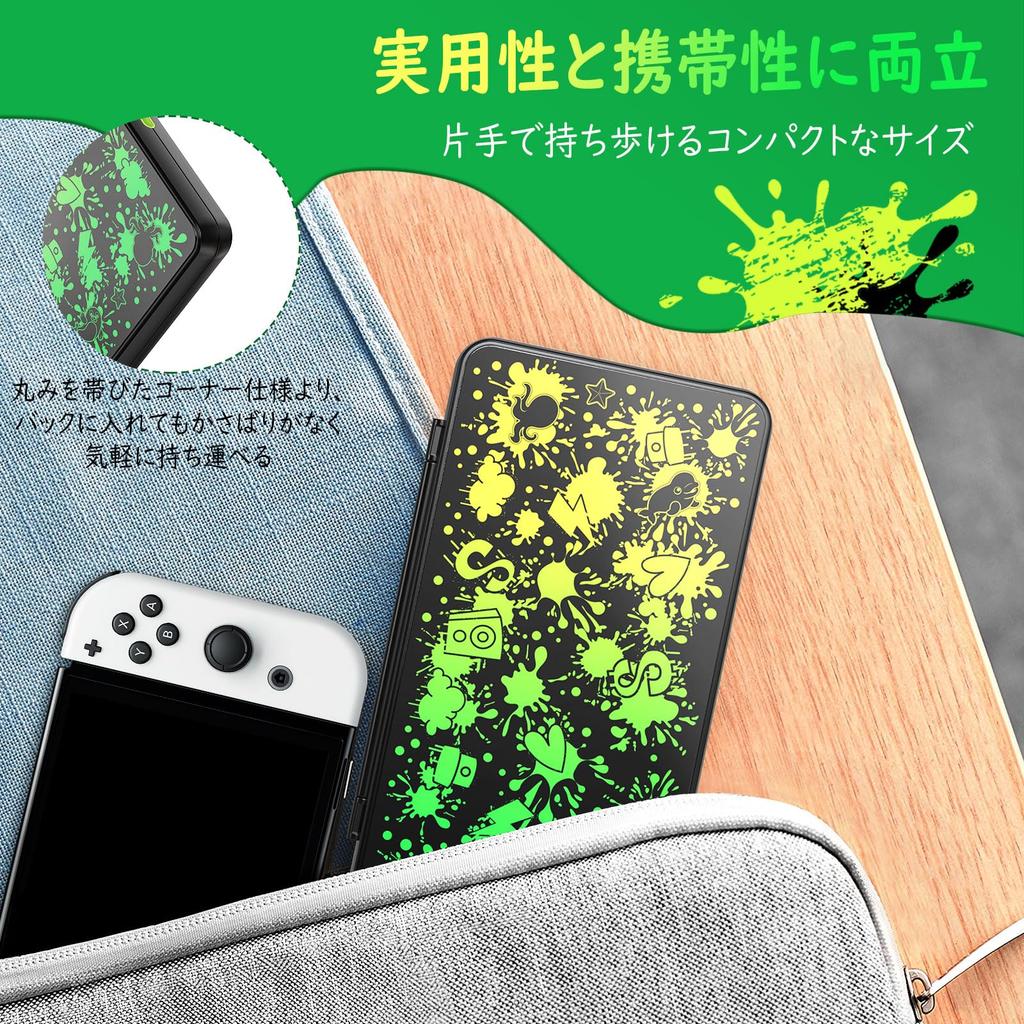 ATiC Soft Case for Switch OLED Card Storage Holds 24 Switch Games and 24 Micro SD Cards Game Card Storage Easy to Splatoon 3 Yellow Green