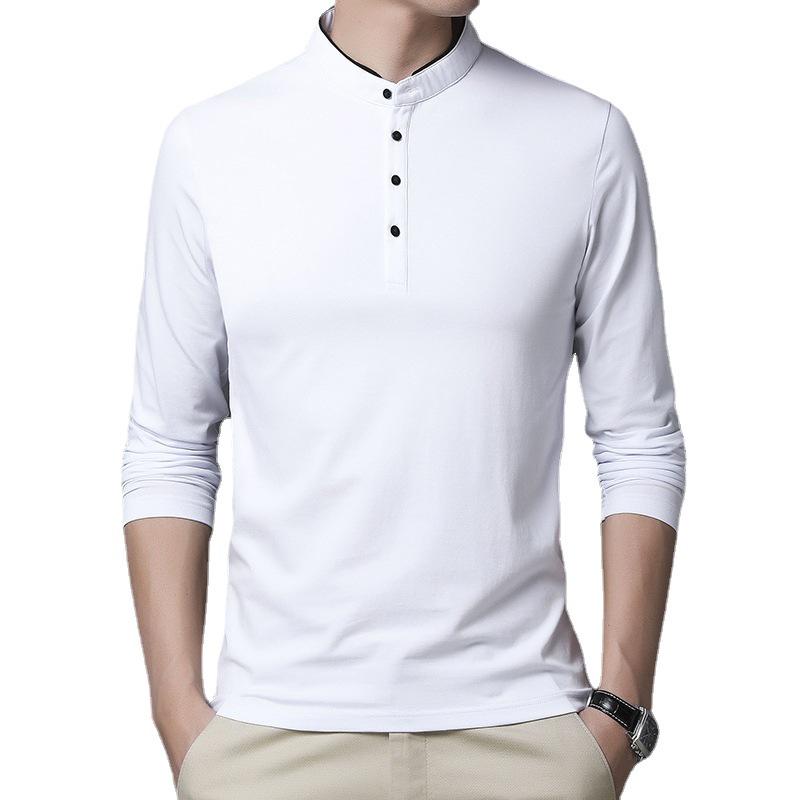 Youth Men's Trendy Long-Sleeve Stand-Up Collar Polo Cotton Shirt