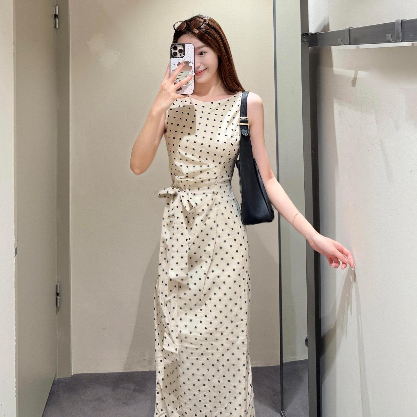 Women s French Polka Dot Slim Fit Sleeveless Midi Dress Extra Large