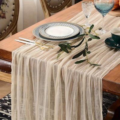 1pc Crinkled Table Runner, Coarse Tablecloth for Bohemian Country Wedding Decoration, Bridal Shower, Holiday Party