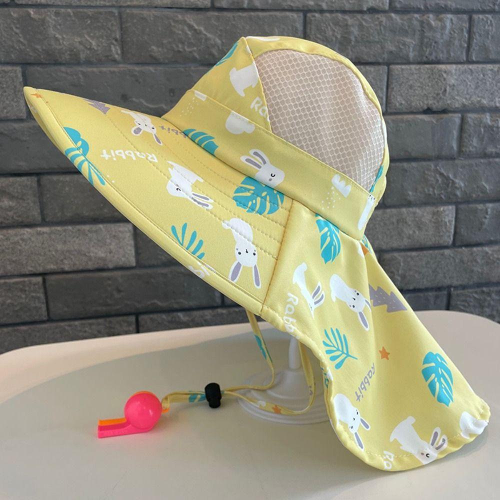 With Whistle Summer Baby Hat Neck Ear Cover Kids Beach Caps  Outdoor Sports